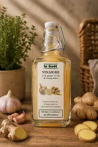 Vinaigre à la pulpe d'ail et de gingembre