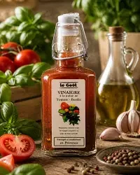 Menu autour du vinaigre à la pulpe de tomate et basilic