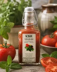 Menu autour du vinaigre à la pulpe de tomate et menthe