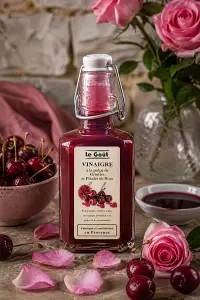 Vinaigre à la pulpe de Griottes et pétales de Rose